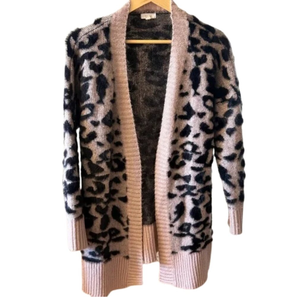 Debut Black and Pink-Tan Animal Print Cardigan L